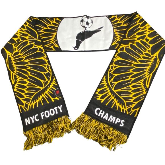 NYC Footy Champs Futball Ruffneck Knit Scarf Dual Sided Black/Yellow Soccer - Picture 3 of 6